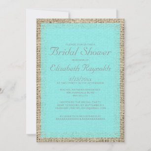 Teal & Silver Burlap Bridal Shower Invitations