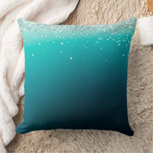 Teal Silver Confetti Cushion