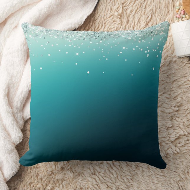 Teal Silver Confetti Cushion (Blanket)