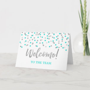 Teal Silver Confetti Employee Welcome to the Team Card