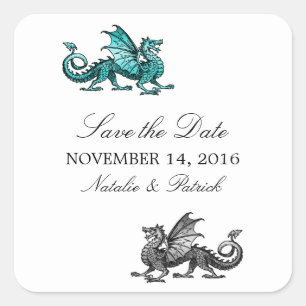 Teal Silver Dragon Save the Date Stickers