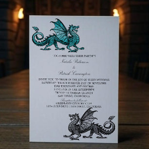 Teal Silver Dragon Wedding Invite