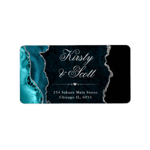 Teal & Silver Faux Glitter Agate Wedding Label