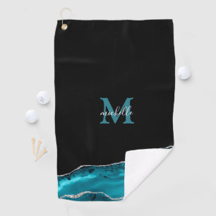 Teal & Silver Glam Personalized Golf Towel