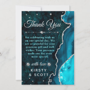 Teal & Silver Glitter Agate and marble Wedding Thank You Card