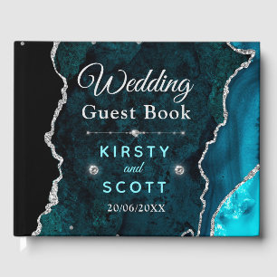 Teal & Silver Glitter Agate Wedding Guest Book