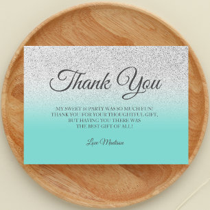 Teal Silver glitter blue green thank you Sweet 16
