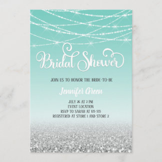 Teal Silver Glitter Bridal Shower Invitation