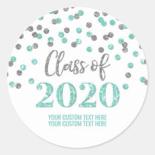 Teal Silver Glitter Confetti Graduation 2020 Classic Round Sticker