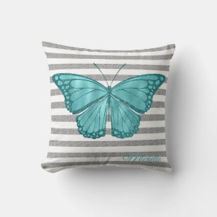 Teal & Silver Glitter Throw Pillow