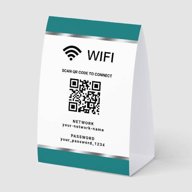 Teal Silver QR Code Wifi Network and Password (Front)