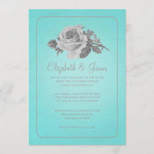 Teal & Silver Rustic Floral Wedding Invitations