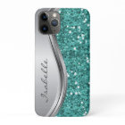 Teal Silver Sparkle Glam Bling Personalised Metal