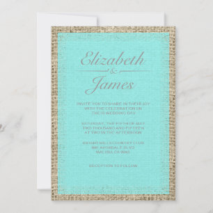 Teal & Silver Vintage Burlap Wedding Invitations