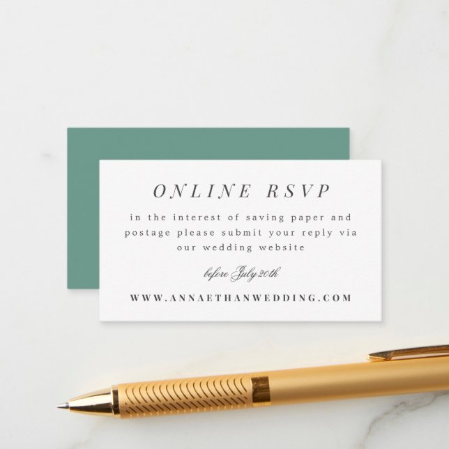 Teal Simple Branch Wedding Suite Online RSVP Card (Front/Back In Situ)