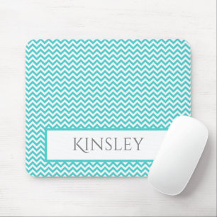 Teal Simple Chevron Personalised Mouse Pad