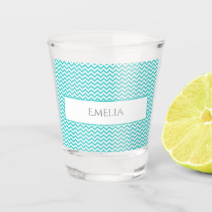 Teal Simple Chevron Personalised Shot Glass