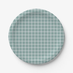 Teal Simple Gingham Gender Neutral Baby Shower Paper Plate