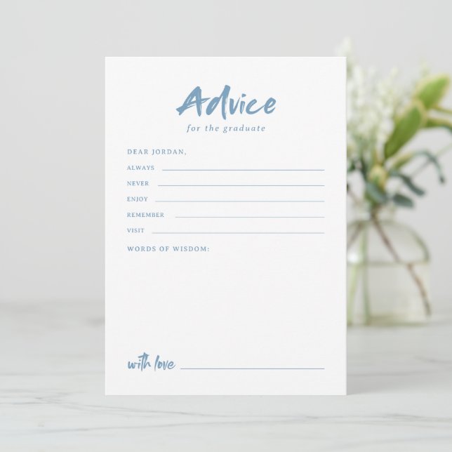 Teal Simple Modern Brush Script Graduation Advice Card (Standing Front)
