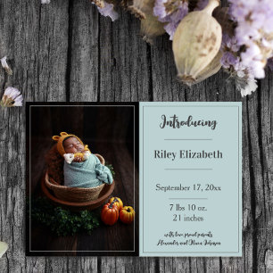 Teal Simple Photo Birth Announcement