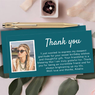 Teal Simple Photo Birthday Thank You Card