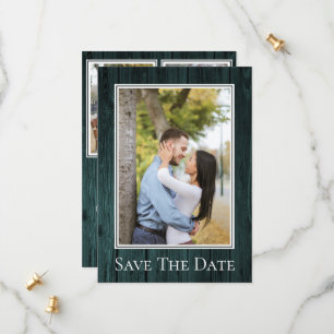Teal Simple Rustic Photo Save The Date