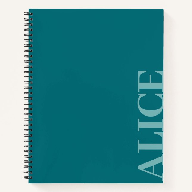 Teal Simple Text Style Custom Name Notebook (Front)