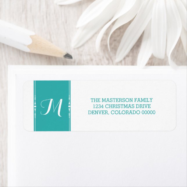 Teal Simply Chic Monogram Holiday Address Labels (Insitu)