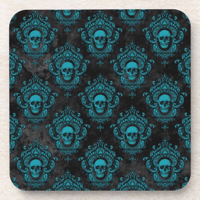 Teal Skull and Dark Grey Gothic Coaster (Front)