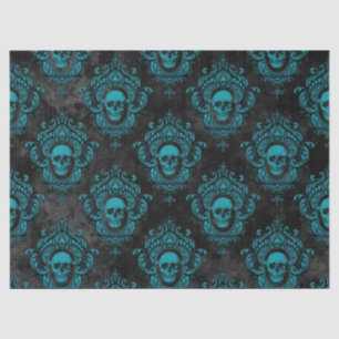 Teal Skull and Dark Grey Gothic Decoupage Tissue Paper