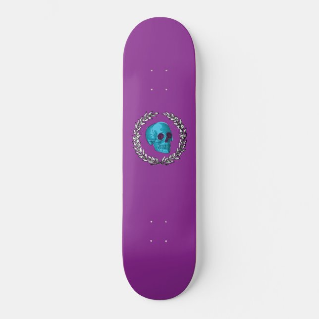 Teal Skull by Keren Richter Skateboard (Front)