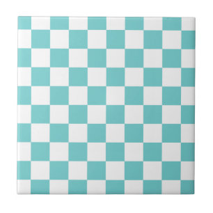 Teal Sky Chequerboard Ceramic Tile