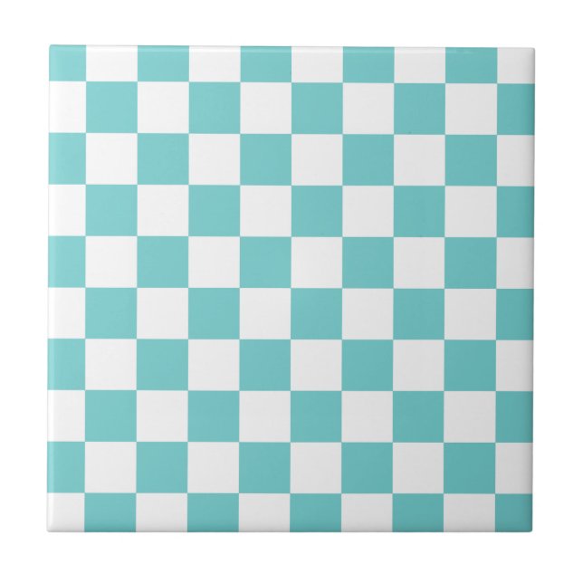 Teal Sky Chequerboard Ceramic Tile (Front)