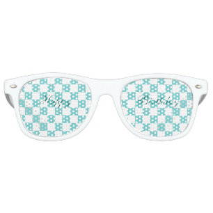 Teal Sky Chequerboard Happy Birthday Retro Sunglasses
