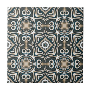 Teal Slate Blue Grey Taupe Brown Ethnic Tribe Art Ceramic Tile