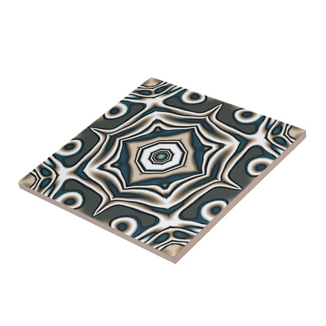 Teal Slate Blue Grey Taupe Brown Ethnic Tribe Art Ceramic Tile (Side)