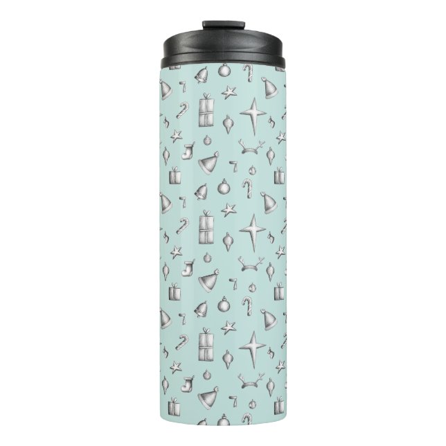 Teal Sleds and Presents Holiday Christmas Thermal Tumbler (Front)