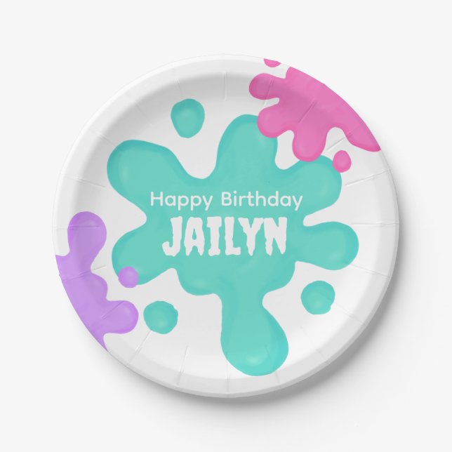 Teal Slime Birthday Paper Plate (Front)