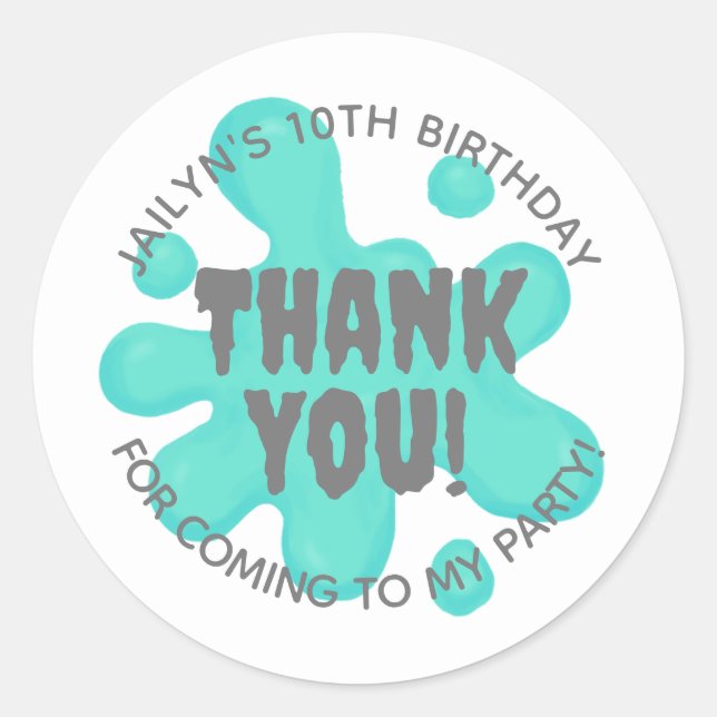 Teal Slime Party Favour Sticker (Front)