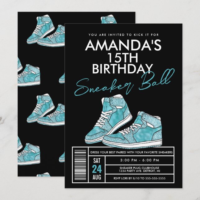 Teal Sneaker Ball Birthday Invitation (Front/Back)
