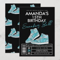 Teal Sneaker Ball Birthday Invitation