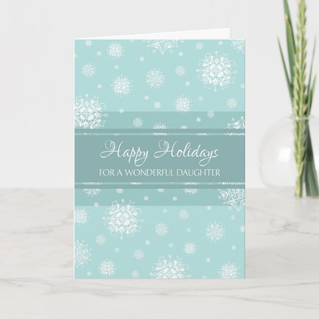 Teal Snow Daughter Happy Holidays Card (Front)