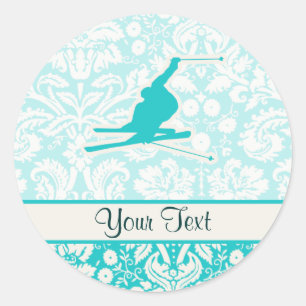 Teal Snow Skiing Classic Round Sticker