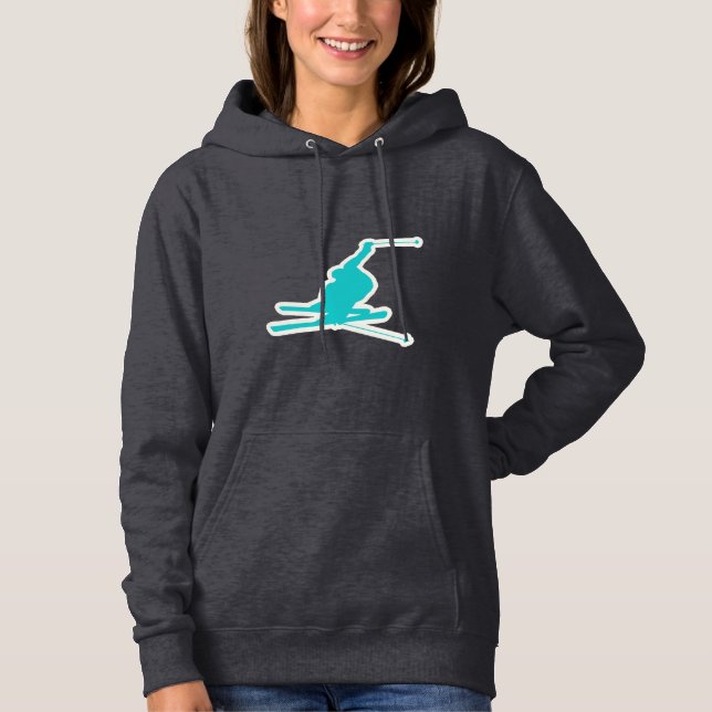 Teal Snow Skiing Hoodie (Front)