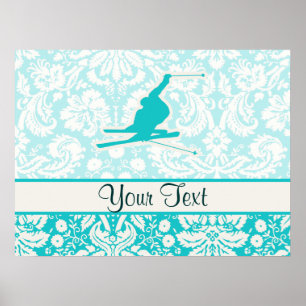 Teal Snow Skiing Poster