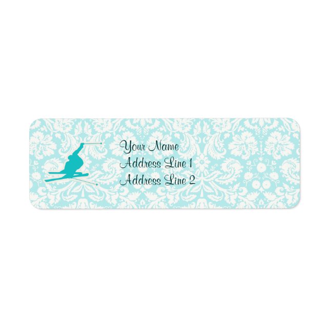 Teal Snow Skiing Return Address Label (Front)
