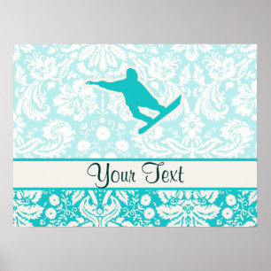 Teal Snowboarding Poster