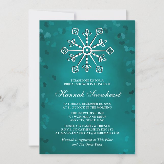 TEAL SNOWFLAKE BRIDAL SHOWER INVITATION (Front)