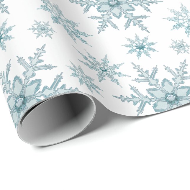 Teal Snowflake Christmas Pattern Gift Wrap (Roll Corner)