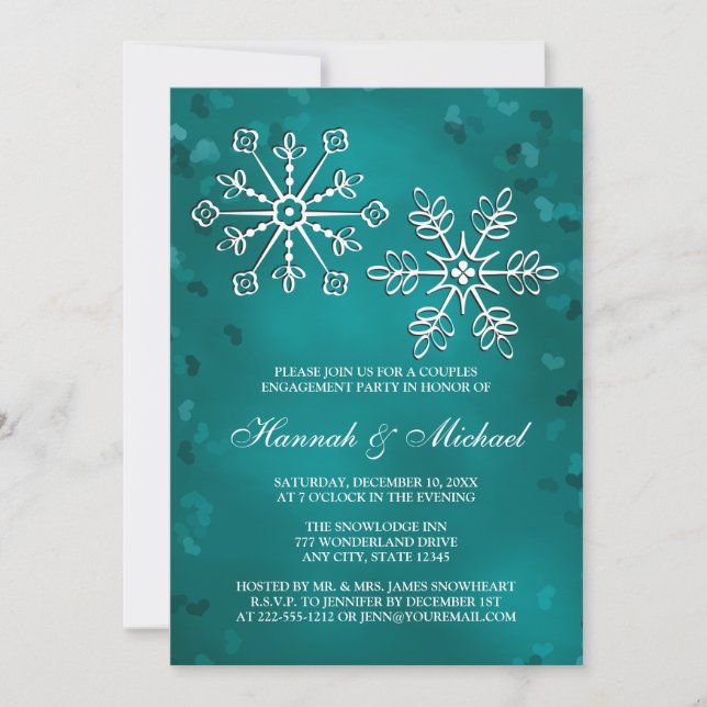 TEAL SNOWFLAKE COUPLES ENGAGEMENT PARTY INVITATION (Front)